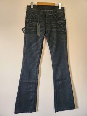 NWT Ring Milano Black Coated Waxed Flare Jeans Made in Italy 27